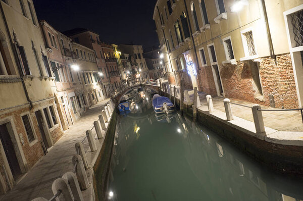 night view of a calle of Venice, Italy