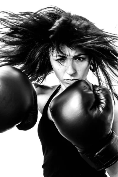 Combat girl in black and white — Stock Photo, Image