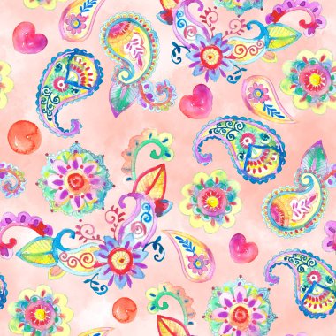 Sulu Boya Pezli çiçek Seamless Modeli