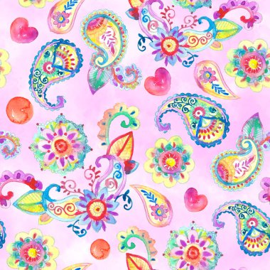 Sulu Boya Pezli çiçek Seamless Modeli