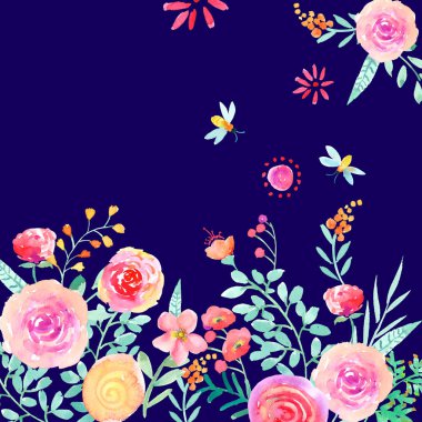 Suluboya el boyalı gül çiçek