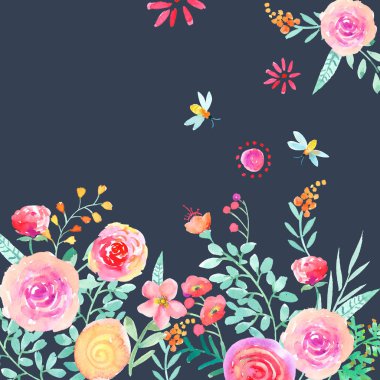 Suluboya el boyalı gül çiçek