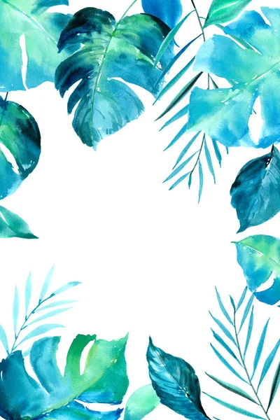 Watercolor hand painted tropical leaves
