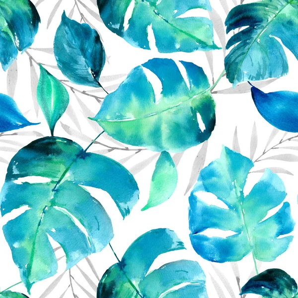 Watercolor hand painted tropical leaves — Stock Photo, Image