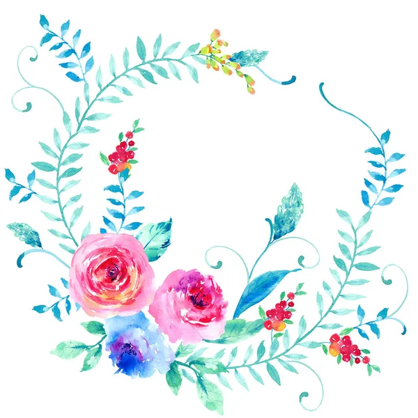 Aquarelle peinte à la main fleurs roses — Photo