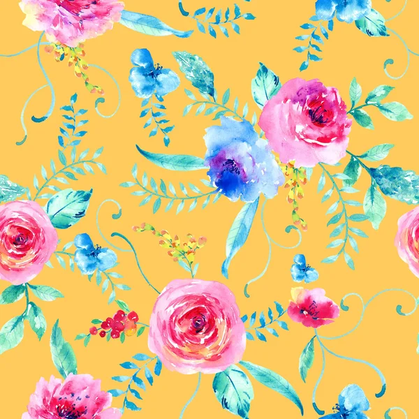 Akvarell handmålade ros blommor — Stockfoto