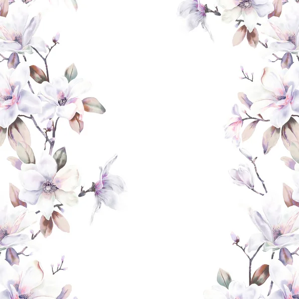 Колекція Квітів Акварелі Магнолія — стокове фото