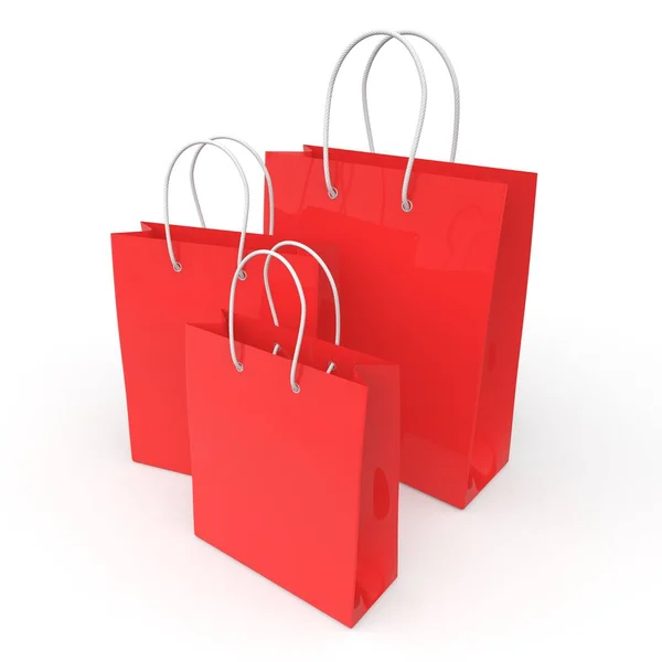 Red empty bags for purchases on a white isolated background — Stock Photo, Image