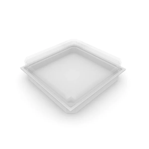 Recipiente de plástico vacío con tapa transparente para alimentos, productos de confitería y otros productos. Fondo aislado —  Fotos de Stock