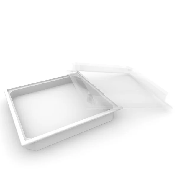 Recipiente de plástico vacío con tapa transparente para alimentos, productos de confitería y otros productos. Fondo aislado — Foto de Stock