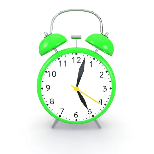 Green alarm clock on an isolated background — Stock Photo, Image