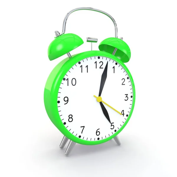 Relógio de alarme verde em um fundo isolado — Fotografia de Stock