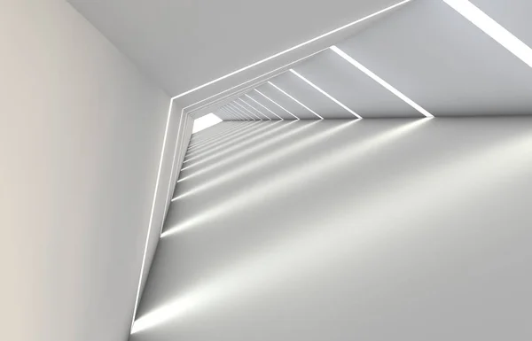 Tunnel astratto con spazi vuoti, con pavimento riflettente e soffitto — Foto Stock