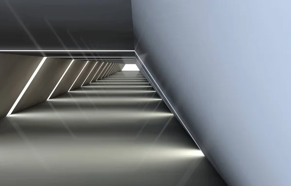 Tunnel abstrait avec trous, avec un plancher et un plafond réfléchissants — Photo