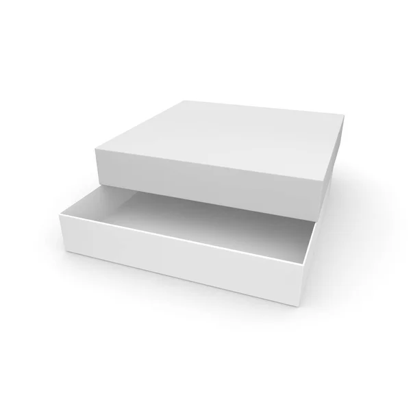 A termékek és áruk elszigetelt fehér háttéren fehér üres doboz — Stock Fotó