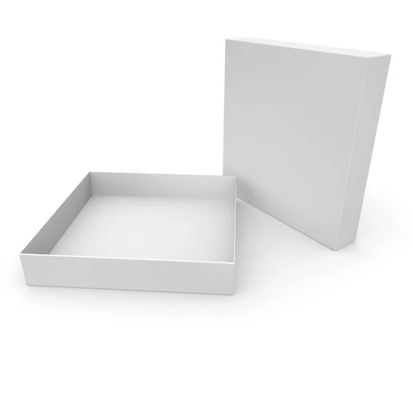 Boîte blanche vide pour produits et marchandises sur fond blanc isolé — Photo