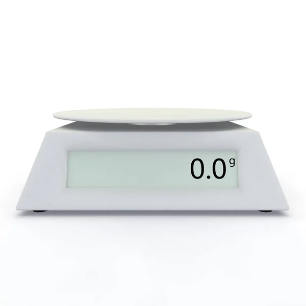 Las escalas electrónicas muestran 0 gramos, sobre un fondo blanco aislado. Hay un espacio libre para su diseño —  Fotos de Stock
