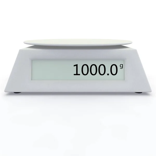 Teraziler 1000 gram, bir beyaz izole arka plan üzerinde göster. Tasarımınız için boş bir alan