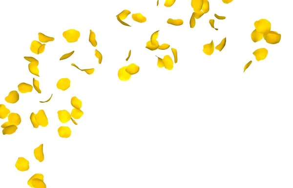 Желтые лепестки роз летают по кругу. Центр свободного места для Ваших фотографий или текста. Изолированный белый фон — стоковое фото