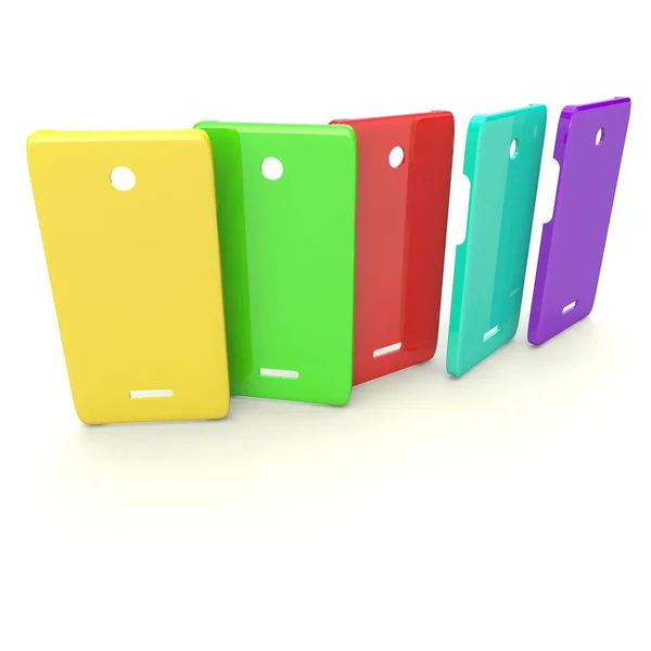 Multi-colored covers for smartphones on a white isolated background — Stock Photo, Image
