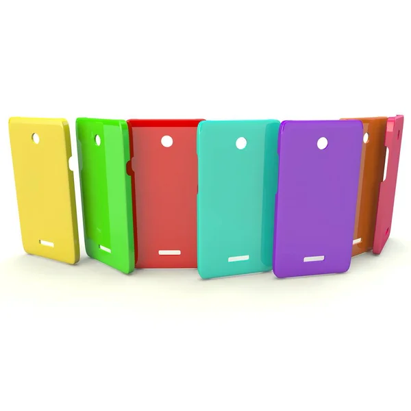 Housses multicolores pour smartphones sur fond blanc isolé — Photo