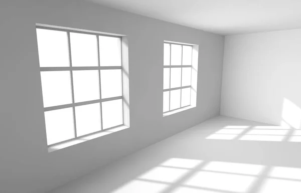 Tomt, hvitt rom med det opplyste vinduet – stockfoto
