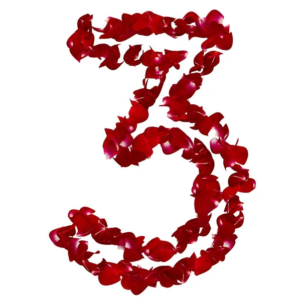 Het Nummer Gemaakt Van Rode Rozenblaadjes Geïsoleerde Witte Achtergrond — Stockfoto
