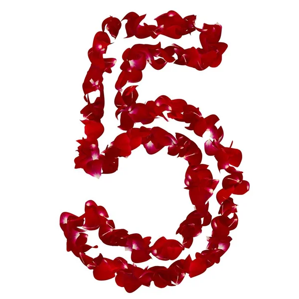 Číslo Tvořeno Okvětními Lístky Červené Růže Izolované Bílé Pozadí — Stock fotografie