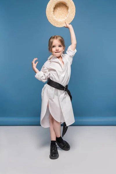 Little girl dancing in white shirt — Stock Photo, Image