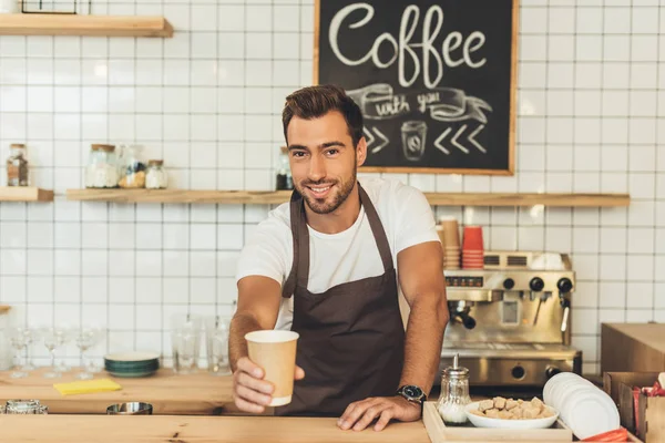 Barista with coffee to go — Stock Photo, Image