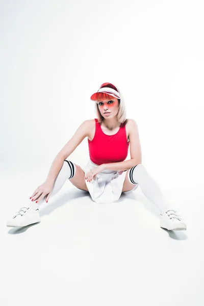 Donna bionda in abbigliamento sportivo tennis — Foto Stock