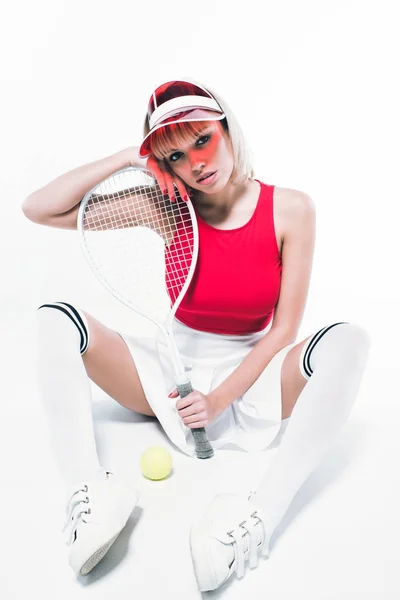 Fashionable woman with tennis equipment — Stock Photo, Image