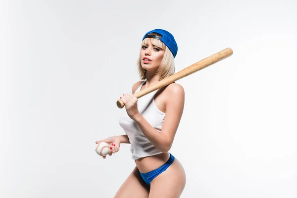 Mujer sensual con equipo de béisbol — Foto de Stock