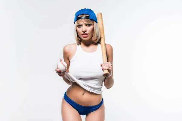 Zmysłowe woman z baseball sprzęt — Zdjęcie stockowe