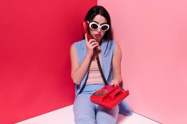 stylish girl with retro phone clipart
