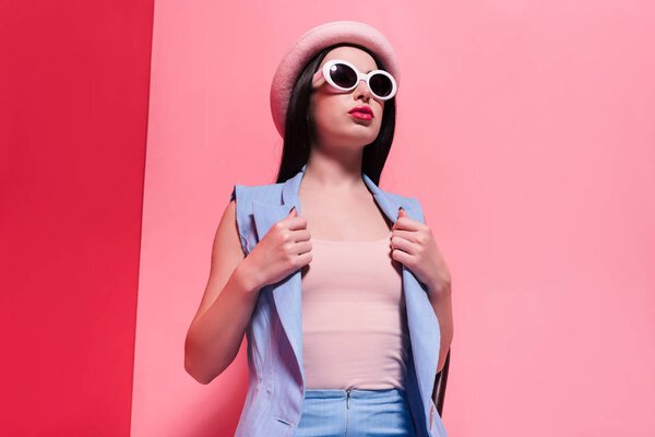 stylish girl in hat and sunglasses