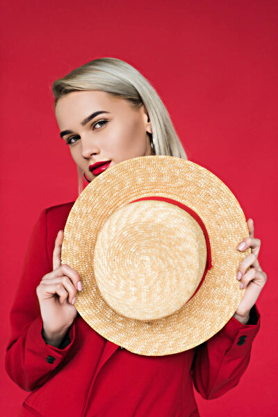 fashionable girl with straw hat