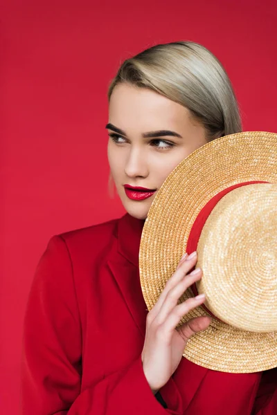 Stylish girl with straw hat — Stock Photo, Image