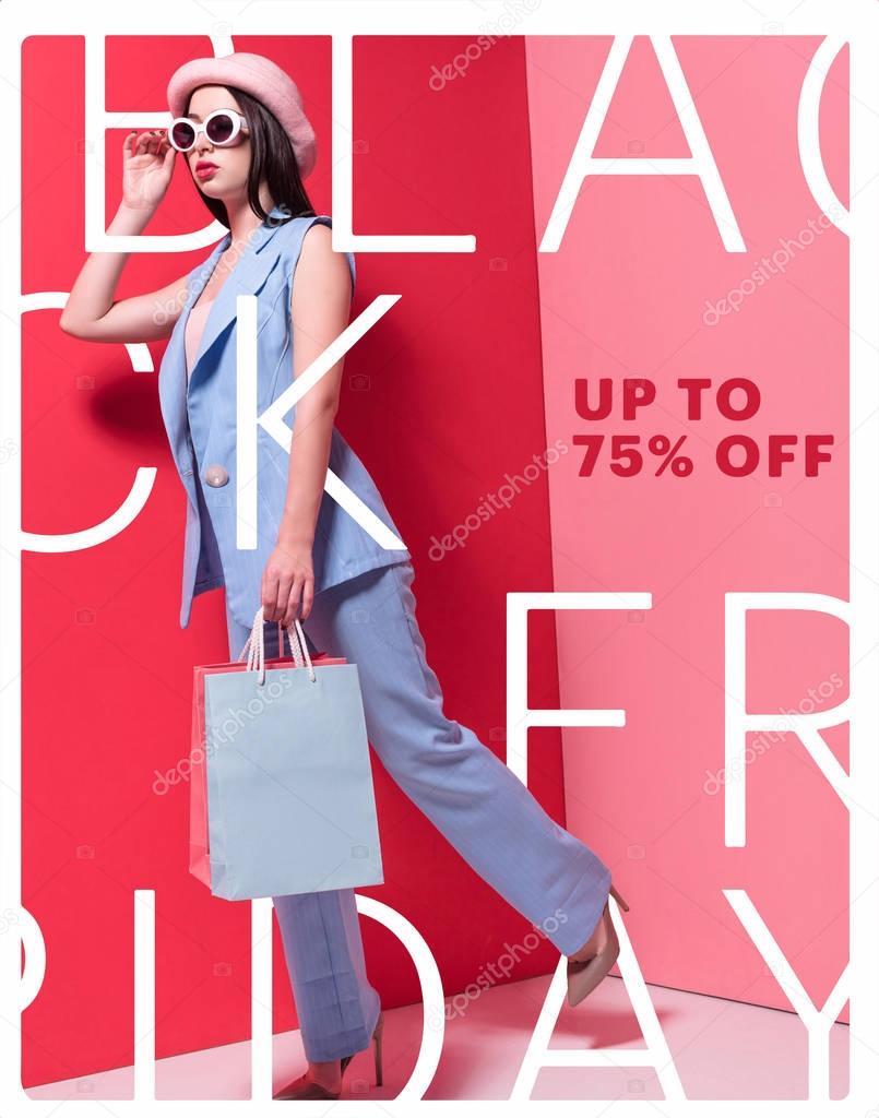 stylish girl with shopping bags