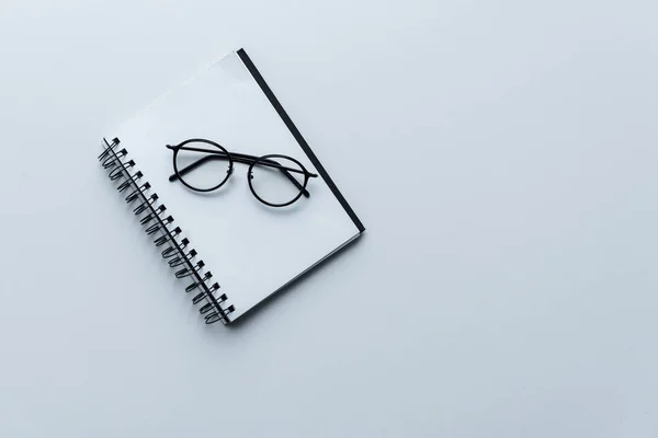 Top View Glasses Open White Notebook Isolated White — Stock Photo, Image