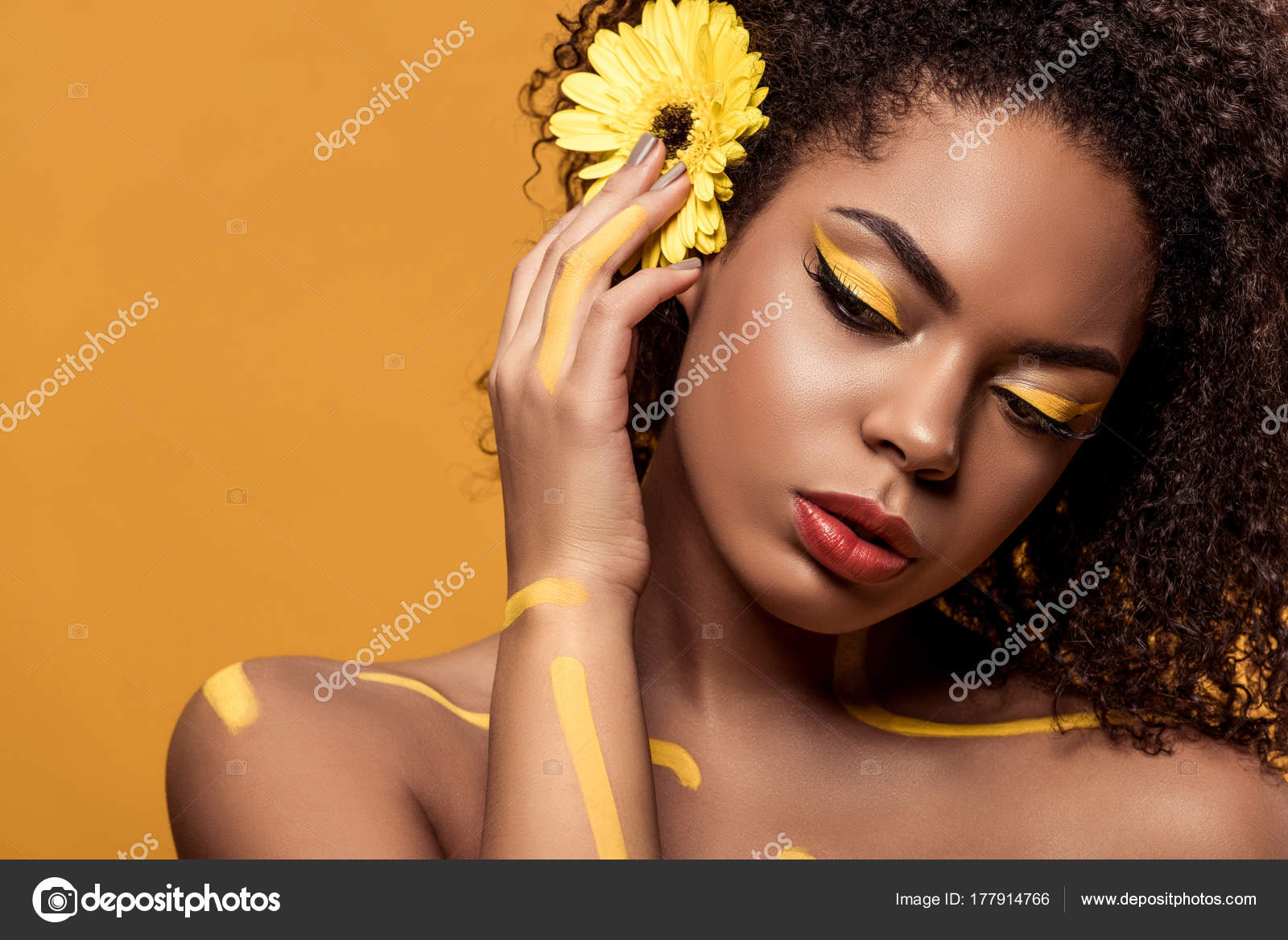 Beautiful African American Woman Artistic Make Gerbera Hair Dreaming Isolated Stock Photo by ©Y-Boychenko 177914766 Beautiful African American Woman Artistic Make Gerbera Hair Dreaming Isolated Stock Photo by ©Y-Boychenko 177914766