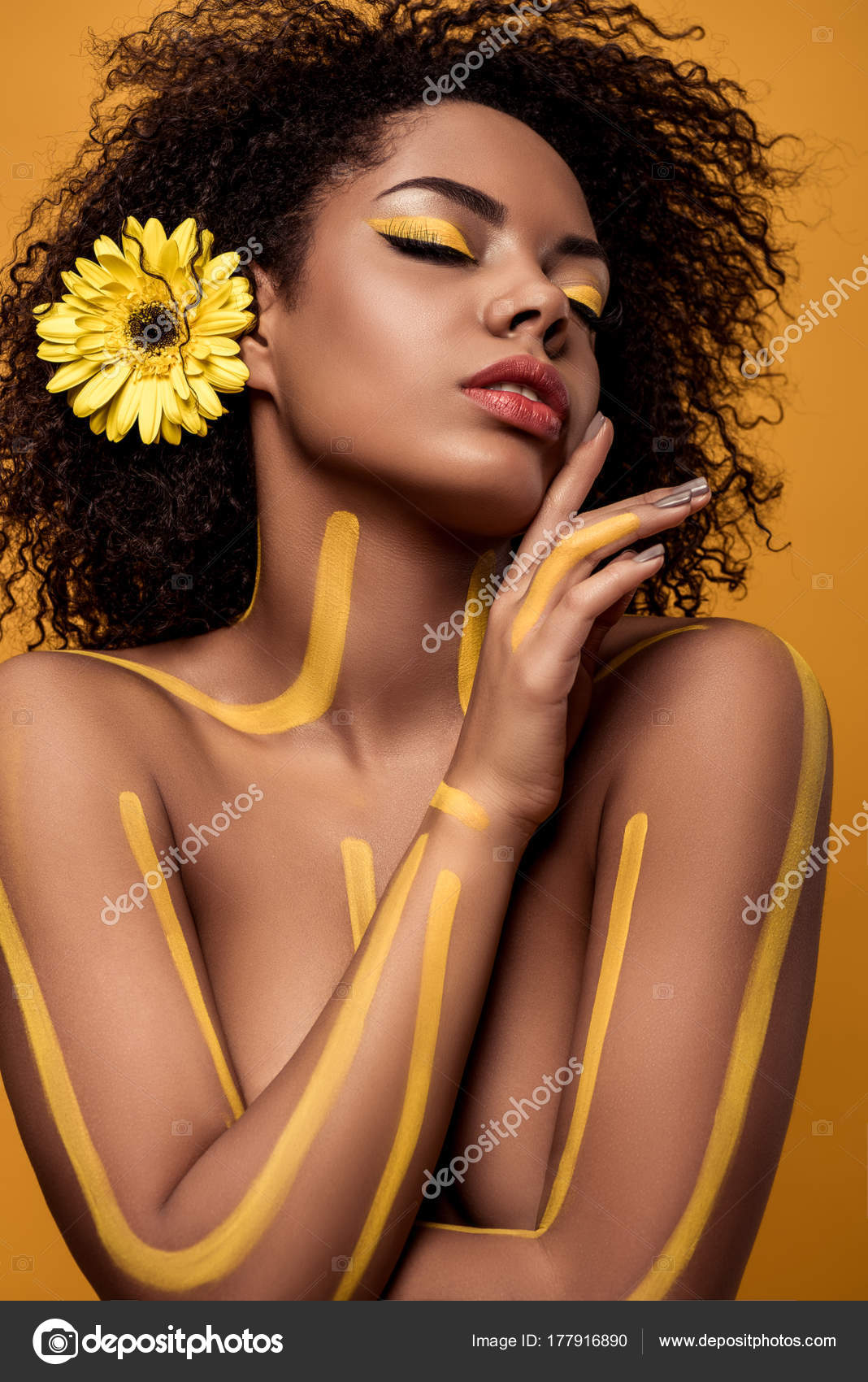 Young Sensual African American Woman Artistic Make Gerbera Hair Isolated Stock Photo by ©Y-Boychenko 177916890 Young Sensual African American Woman Artistic Make Gerbera Hair Isolated Stock Photo by ©Y-Boychenko 177916890