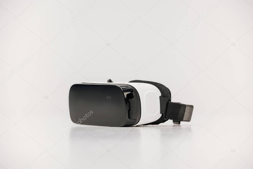 close-up view of virtual reality headset isolated on white