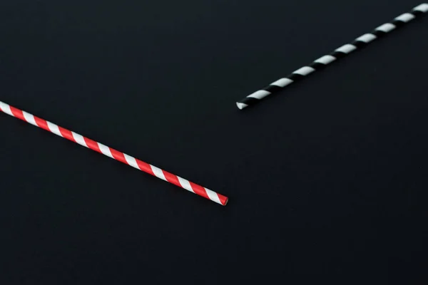 Close View Striped Drinking Straws Isolated Black — Stock Photo, Image