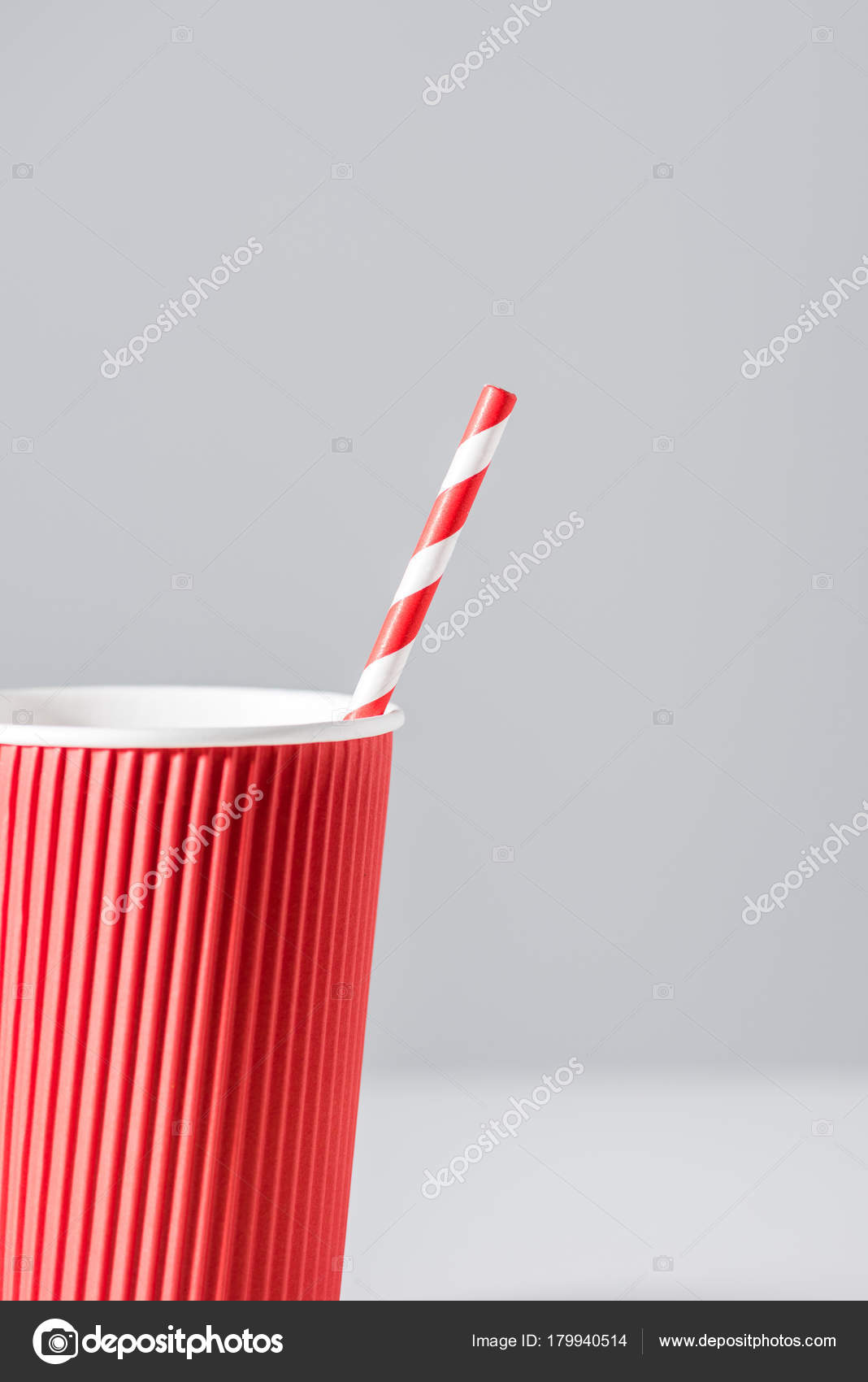 Close View Red Paper Cup Drinking Straw Isolated Grey Stock Photo by ©Y ...