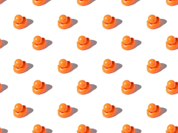 Seamless Pattern Cute Orange Rubber Ducks Shadows White — Stock Photo, Image