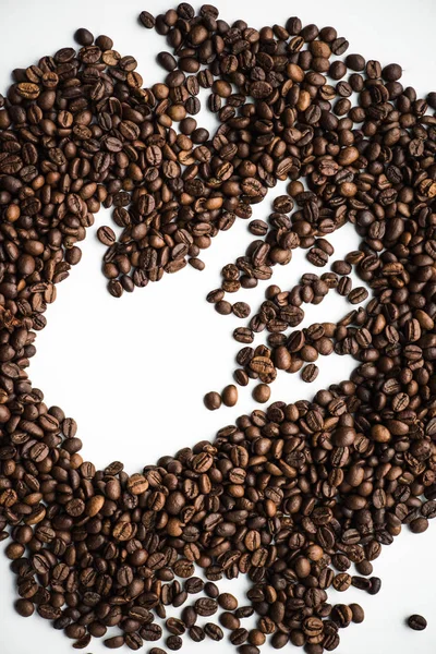 Top View Hand Sign Coffee Beans Isolated White — Free Stock Photo