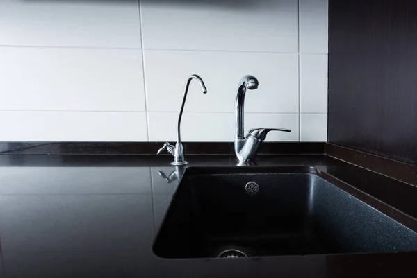 Close View Sink Faucets Kitchen — Stock Photo, Image
