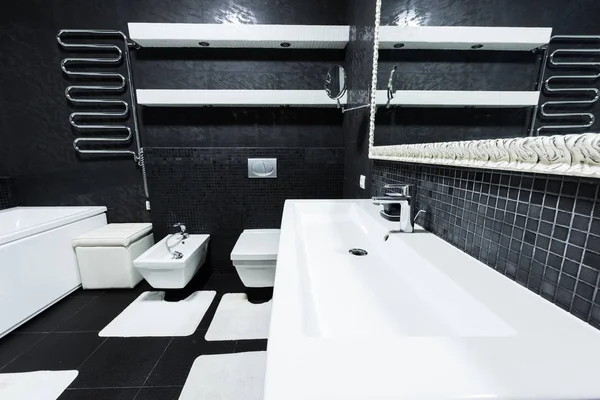 View Modern Bathroom White Black Colors — Stock Photo, Image