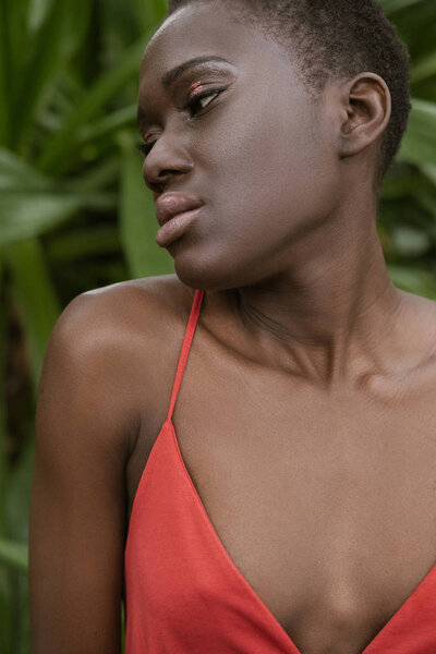 beautiful fashionable african american woman with short hair